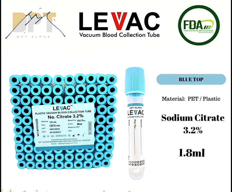 LEVAC sodium citrate blue top blood collection tube