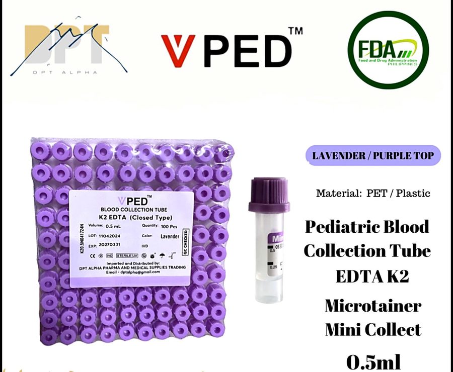 VPED pediatric EDTA K2 lavender/purple top microtainer blood collection tube