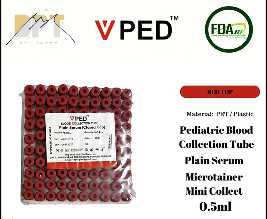 VPED pediatric plain serum red top microtainer blood collection tube