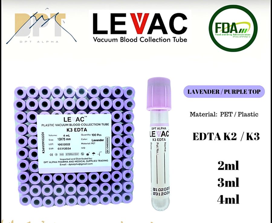 LEVAC EDTA K2/K3 lavender/purple top blood collection tube