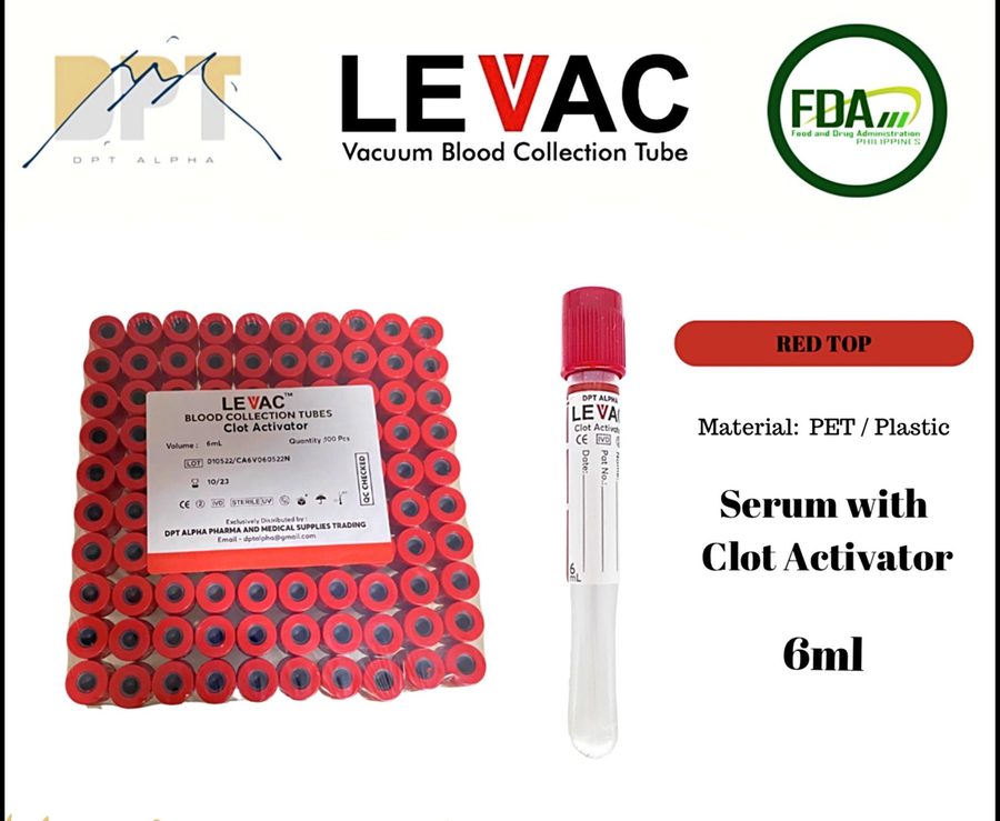 LEVAC clot activator red top blood collection tube