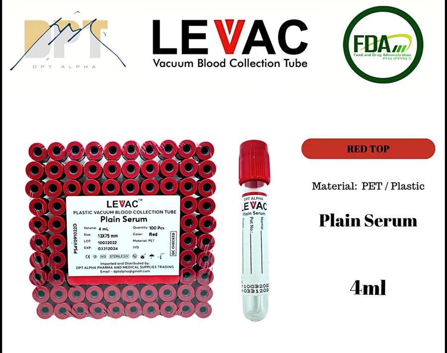 LEVAC plain serum red top blood collection tube