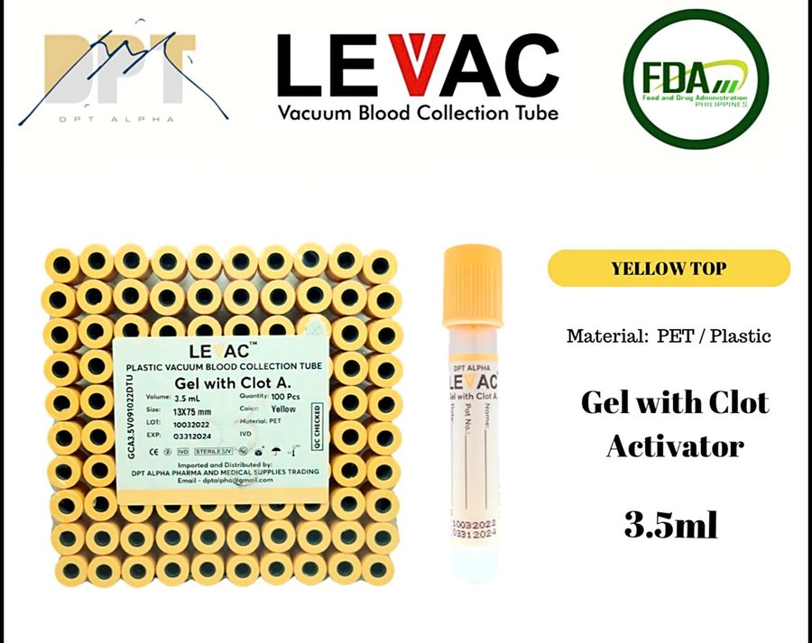 LEVAC gel with clot activator yellow top blood collection tube